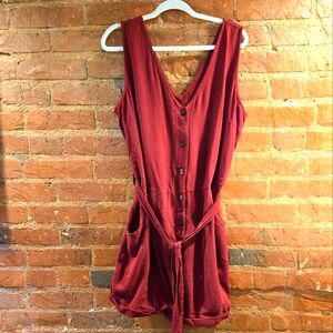 Casual Red Button Up Sleeveless Romper XXL